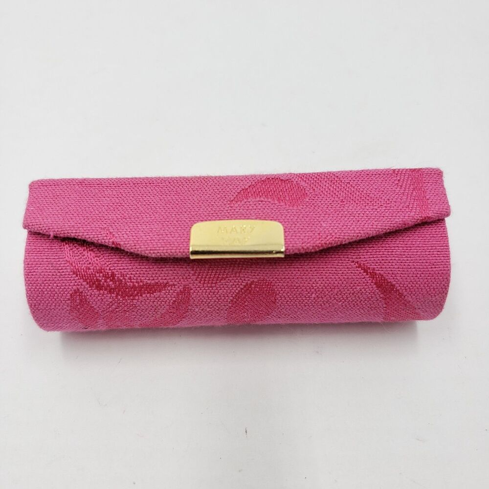 Mary Kay Pink Floral Jacquard Fabric Lipstick Case Holder With Mirror Gold Logo